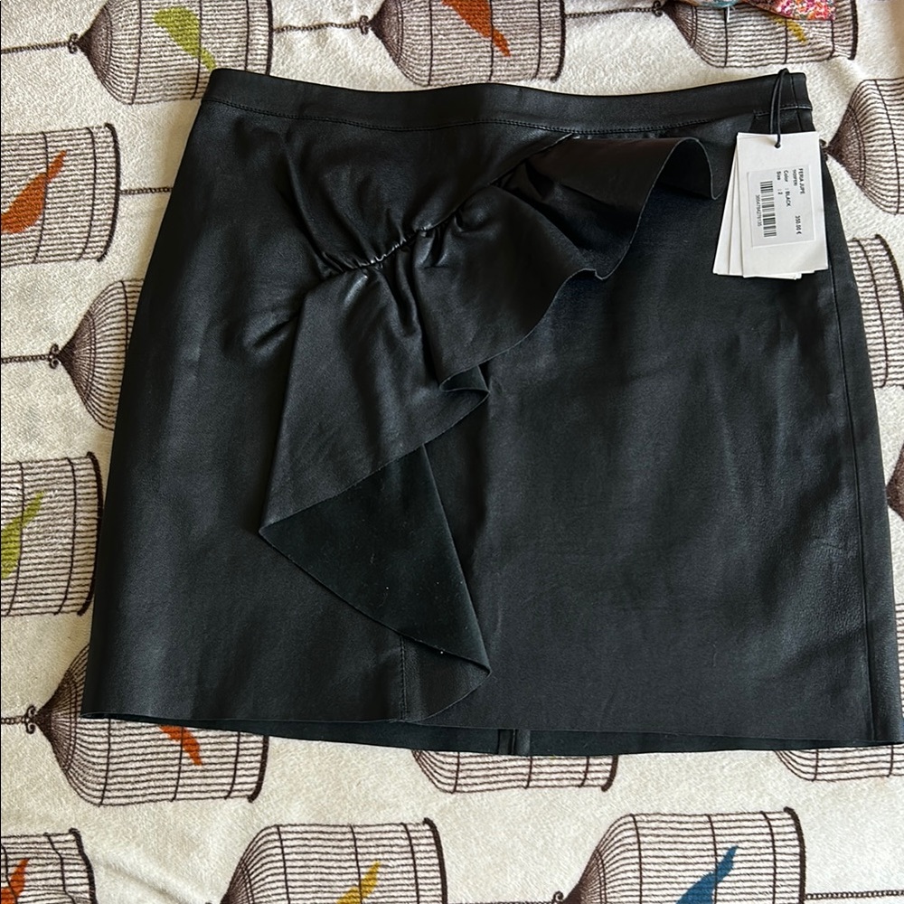 ba&sh Black Mini Pencil Skirt with Ruffle Front